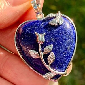 Charged Lapis Lazuli Heart Pendant with Chain and Selenite Bar from Zenergy Gems